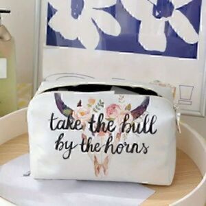 Flower & Bull Head Pattern Makeup Bag, Versatile Storage Bag Carry-On Pouch